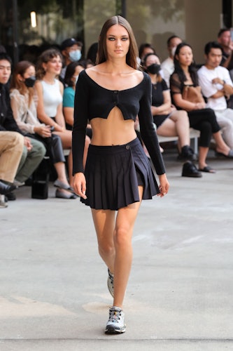 A model walks the runway for Sandy Liang during NYFW: The Shows at Abrons Arts Center on September 1...