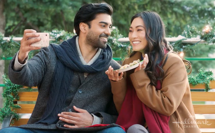 Raymond Ablack and Catherine Haena Kim in Hallmark's 'Boyfriends of Christmas Past'