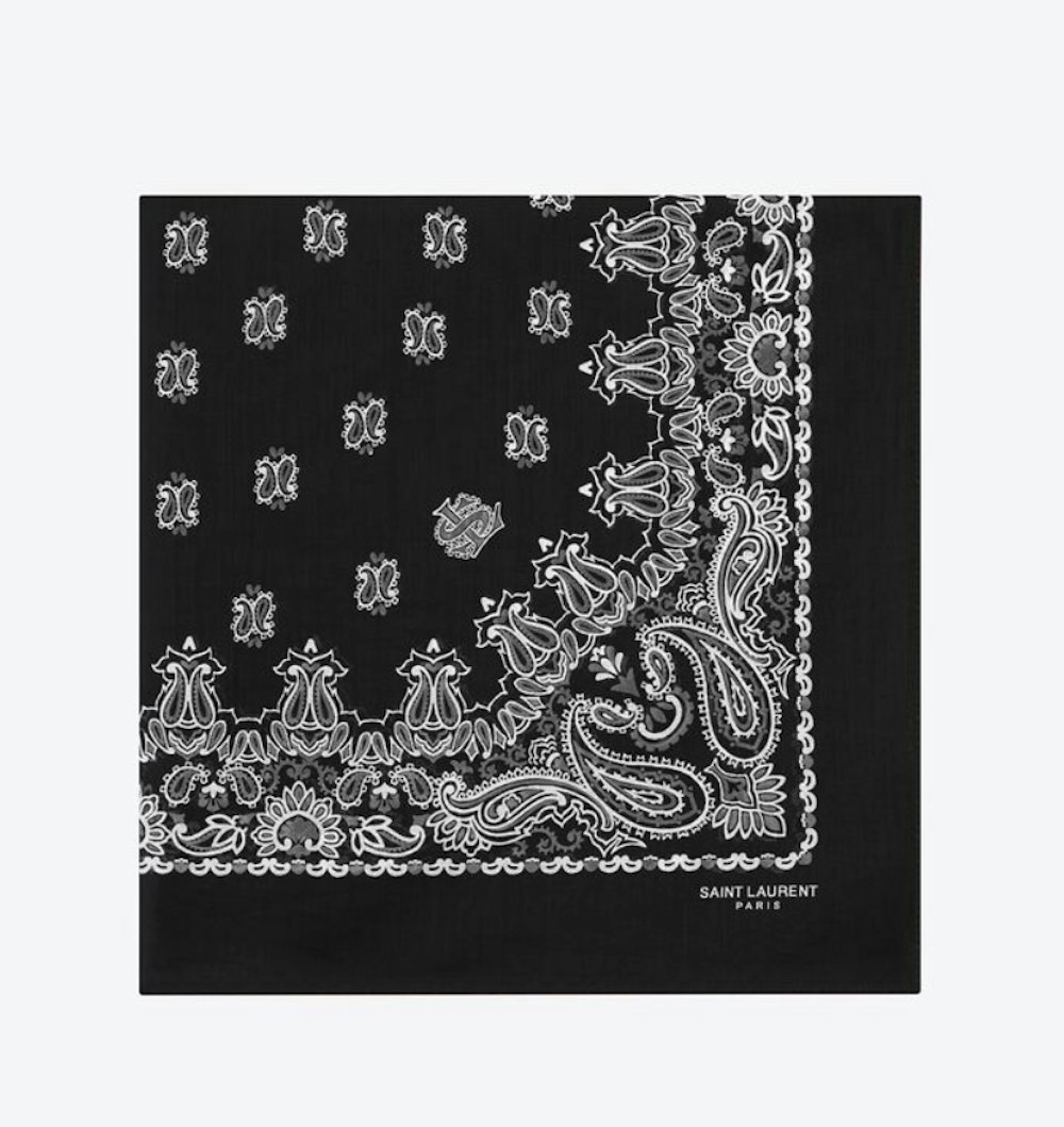 BANDANA SQUARE SCARF IN BLACK AND WHITE PAISLEY PRINTED COTTON