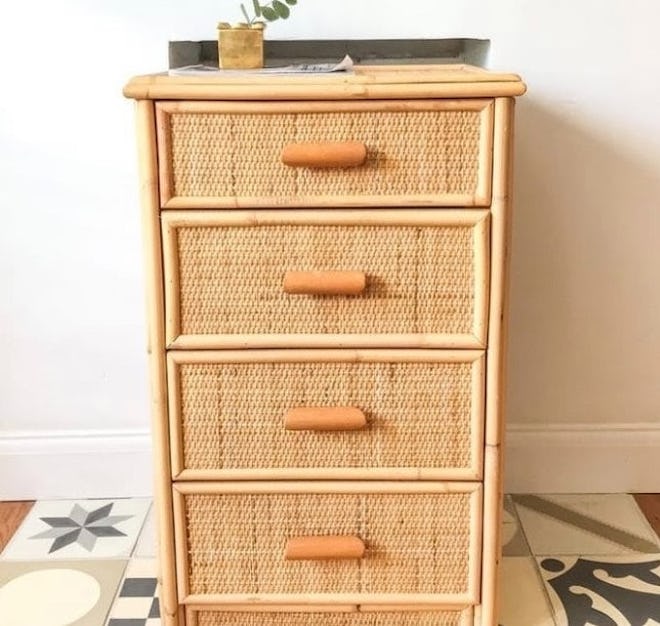 Vintage wicker and bamboo chest of drawers