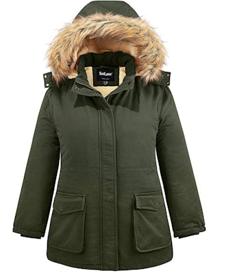 Soularge Plus Size Sherpa Lined Jacket with Detachable Hood