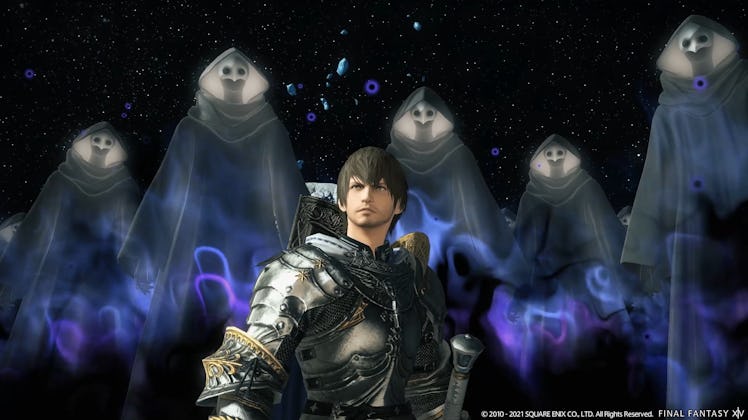 screenshot of Warrior of Light and Ascians in Final Fantasy XIV: Endwalker