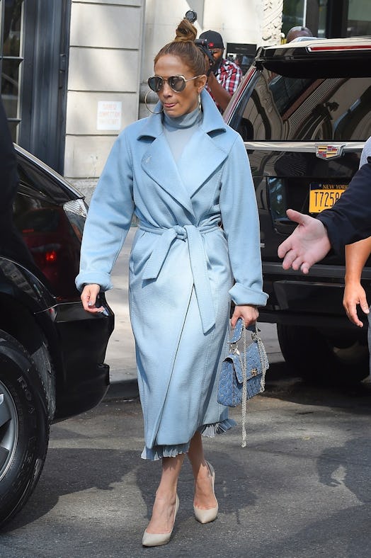Jennifer Lopez wears blue Max Mara coat in 2018.