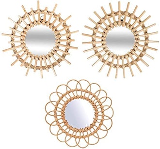 OYPIEP Rattan Wall Hanging Mirrors (3 Pack)