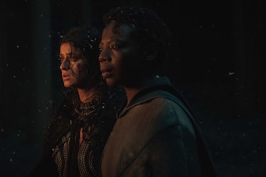 Anya Chalotra as Yennefer and Mimi Ndiweni as Fringilla in The Witcher.