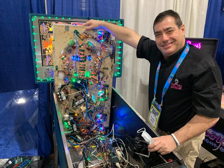 Rolando Martin with his Black Knight pinball machine recreation