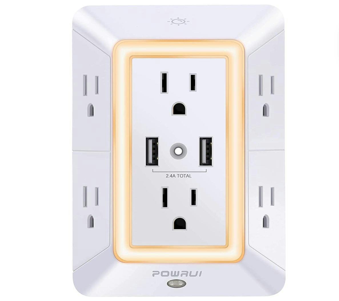 POWRUI 6-Outlet Extender with 2-USB Charging Ports