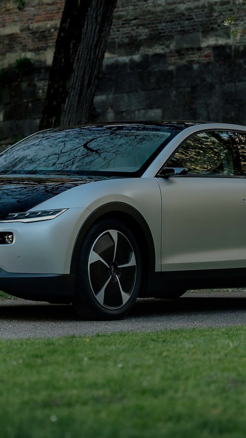 The Lightyear One electric vehicle with solar panels attached to the roof. Electric cars. EVs.