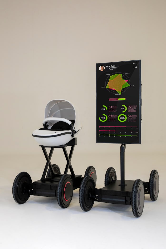 Hyundai's MobED robot set up as a stroller and a home gym.