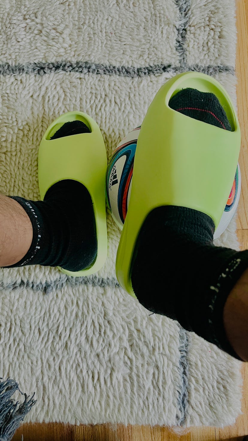Adidas Yeezy Slides Glow Green Kanye West review on feet