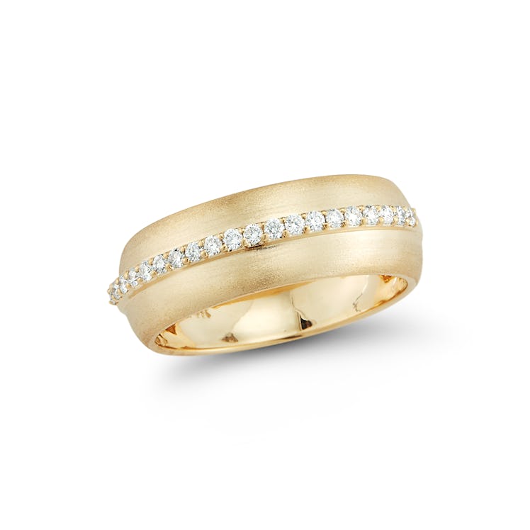 A brushed yellow gold thick band with diamonds by Barbela