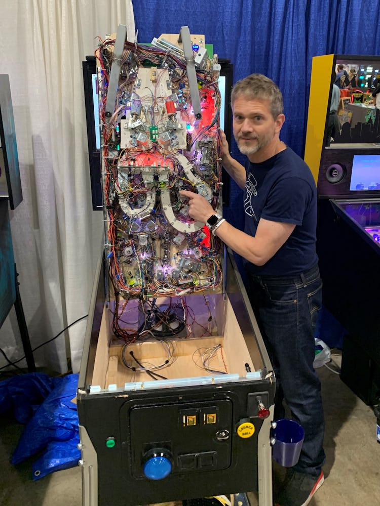 Dr. Coleman Martin and his pinball machine, Greek Gods