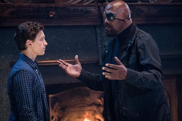 Peter Parker and Nick Fury in Spider-Man: Far From Home.