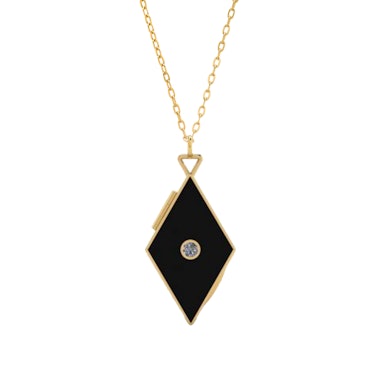 Diamond shaped black enamel locket with a diamond by A Token Of 