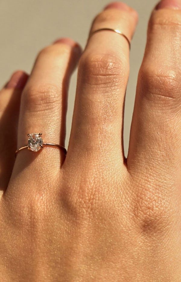 An oval diamond engagement ring by Catbird.