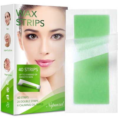 Nopunzel Facial Wax Strips (40 Strips + 4 Calming Oil Wipes)
