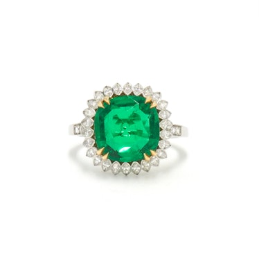 A vintage Cushion Colombian Emerald and Diamond Ring by Fred Leighton