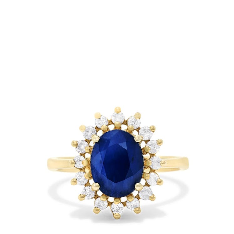 A 14K Yellow Gold Blue Sapphire and Diamond Ring by Effy
