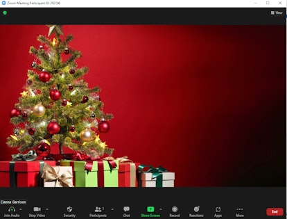 These Christmas tree Zoom backgrounds include plenty of red and green decorations.