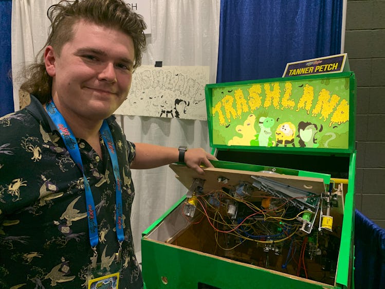 Tanner Petch and his pinball machine Trashland
