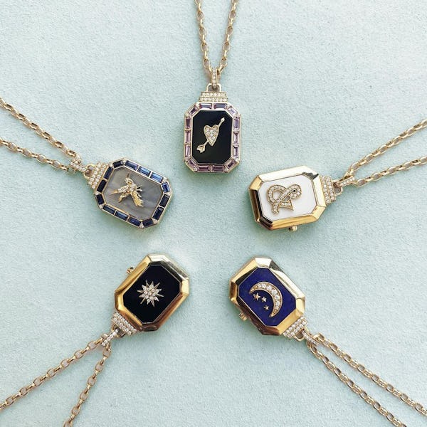 Five locket pendant necklaces by Sorellina.