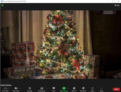 These Christmas tree Zoom backgrounds feature cozy living room scenes.