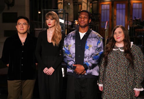 Saturday Night Live's Bowen Yang, musical guest Taylor Swift, host Jonathan Majors, and Aidy Bryant ...