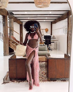 Aleiya Blake wears Spell vacation pieces.