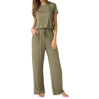LAINAB Loose Wide Legs Casual Jumpsuits with Pockets