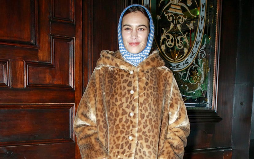 Alexa Chung wear a balaclava to the Shrimps 2021 holiday party in London.