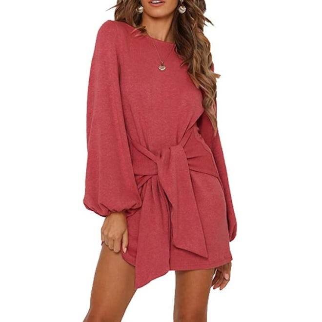 R.Vivimos Long Sleeve Tie Waist Sweater Dress