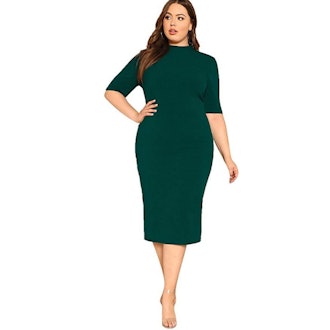 Floerns Short Sleeve Plus Size Solid Bodycon Business Pencil Dress