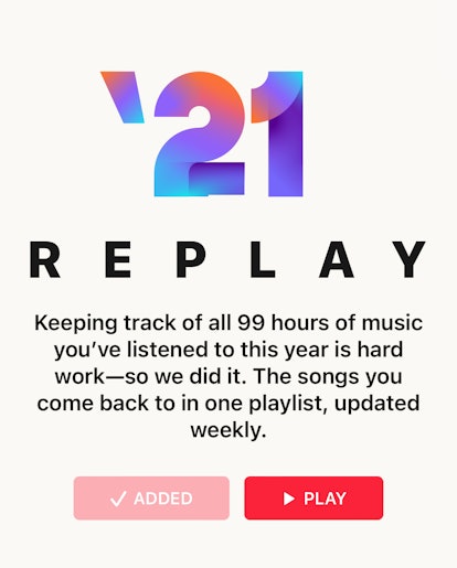 A screenshot of a user's Apple Music Replay 2021 playlist.