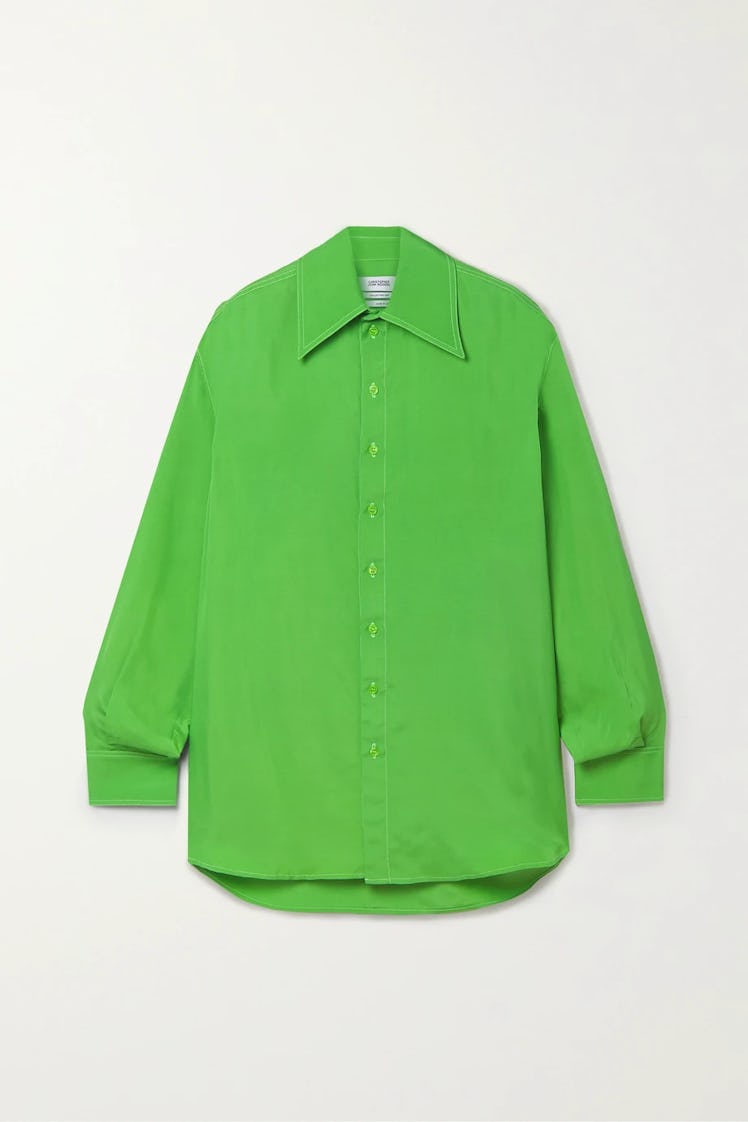 Green oversized twill shirt from Christopher John Rogers, available to shop on Net-a-Porter.