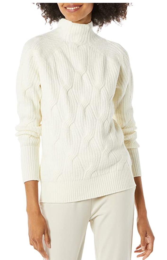 Amazon Essentials Soft Touch Funnel Neck Cable Sweater