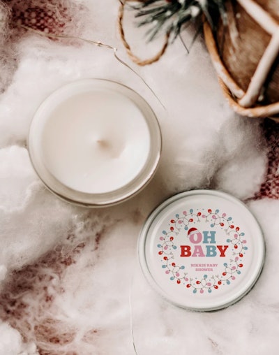 Small candle, Christmas-themed baby shower favor