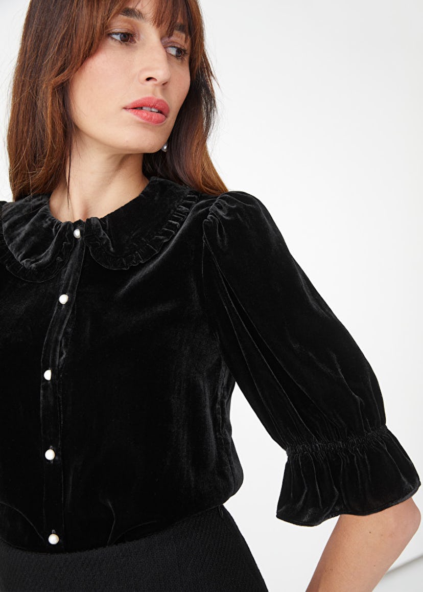 Puff Sleeve Velvet Blouse