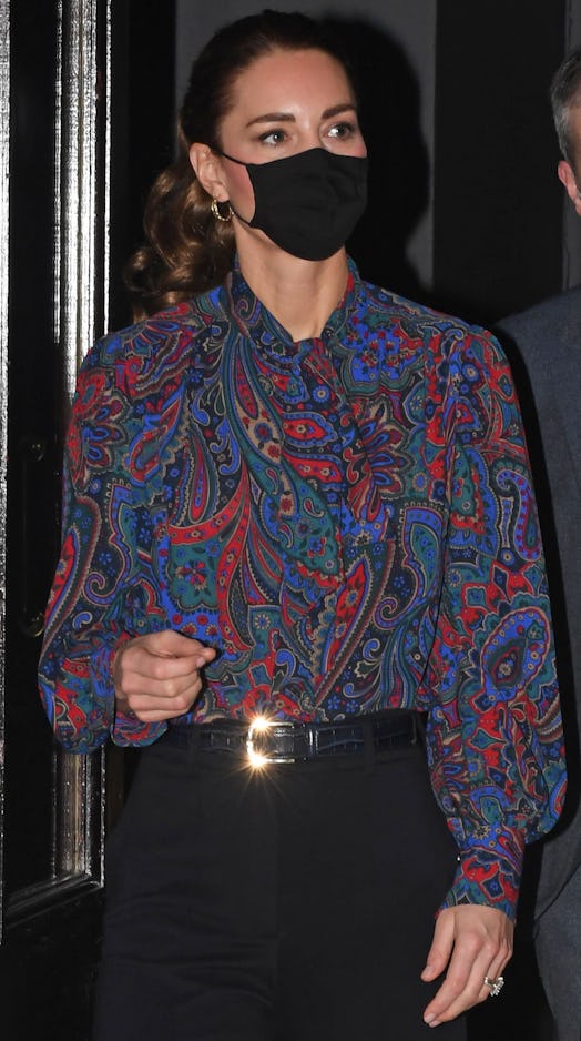 Kate Middleton wears Ralph Lauren paisley blouse.