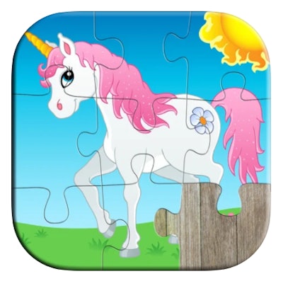Puzzle app icon with a unicorn