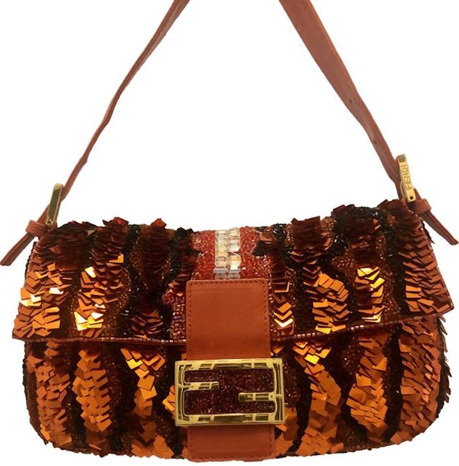 Fendi Orange Sequined Baguette Bag, available to shop on Tradesy.