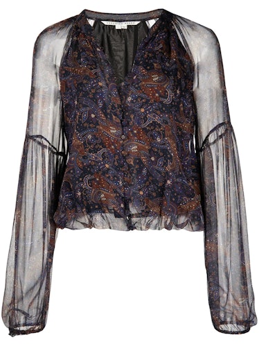 Veronica Beard paisley-print sheer-sleeve blouse 