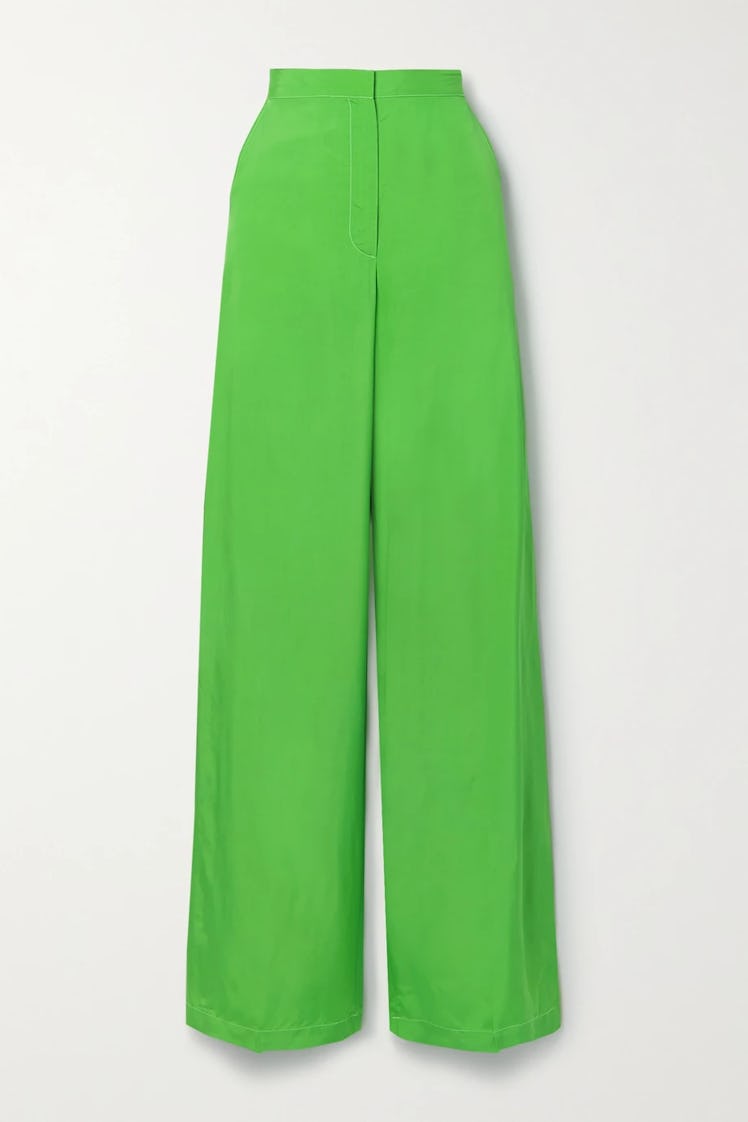 Green twill wide-leg pants from Christopher John Rogers, available to shop on Net-a-Porter.