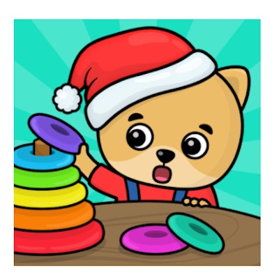 App icon for puzzle game; a bear playing with toys