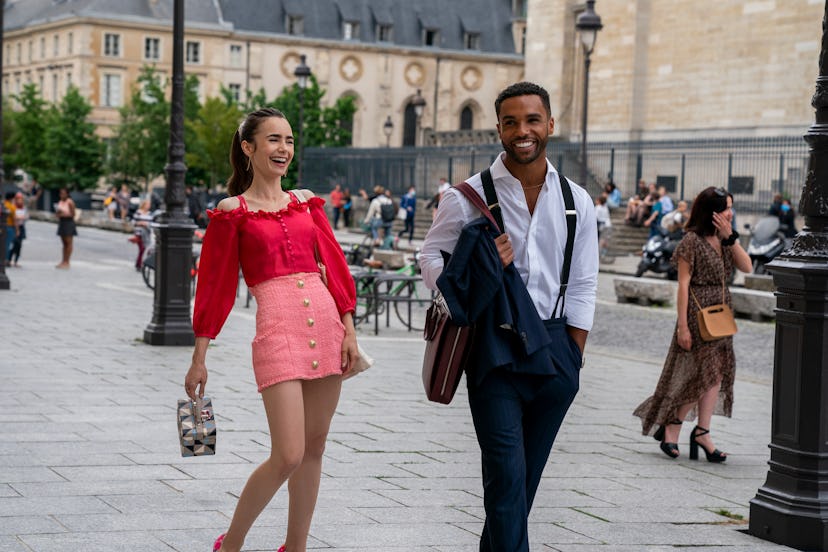 Lily Collins as Emily, Lucien Laviscount as Alfie in episode 207 of Emily in Paris via Netflix