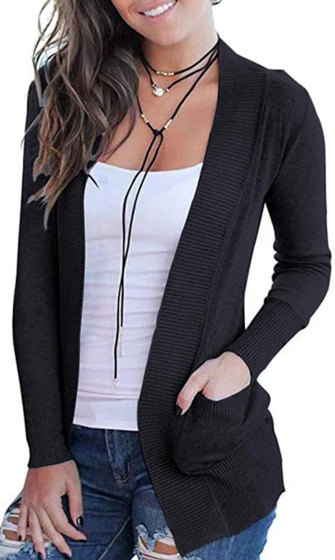 VOIANLIMO Open Front Casual Long Sleeve Knit Cardigan