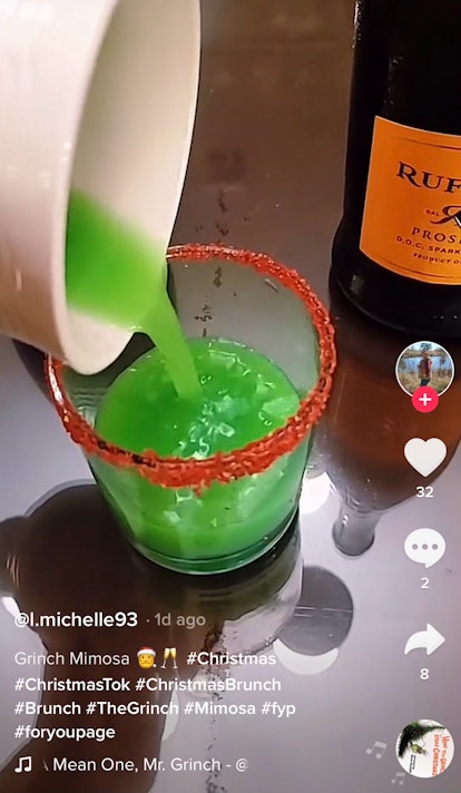Pop the bubbly and pour into your TikTok-inspired Grinch mimosa. 