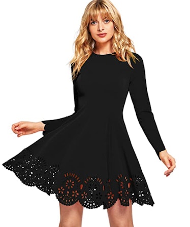 Romwe Scalloped Hem Skater Dress