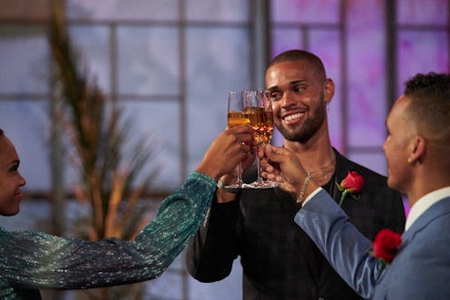 Nayte, Brandon and Michelle sharing a toast during 'The Bachelorette'.