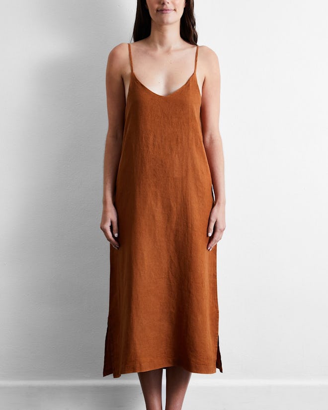 100% French Flax Linen Midi Dress 