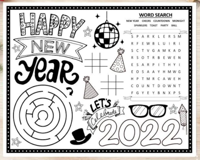 Kids New Year's Eve activity sheet